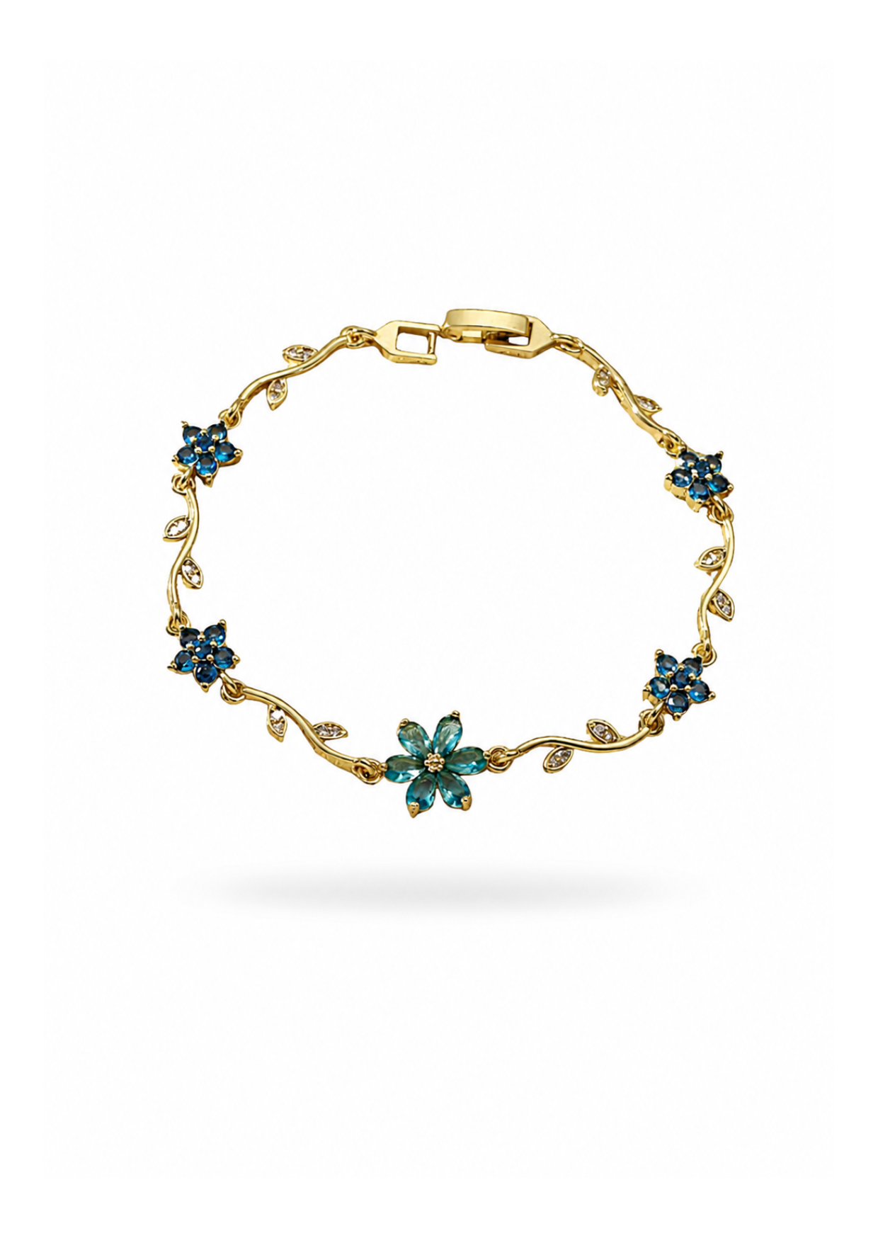 Pulsera de eslabones floral con zirconias chapa de oro 18k