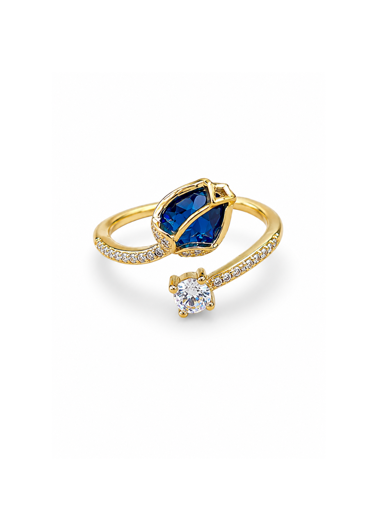 Anillo tulipán con zirconias ajustable chapa de oro
