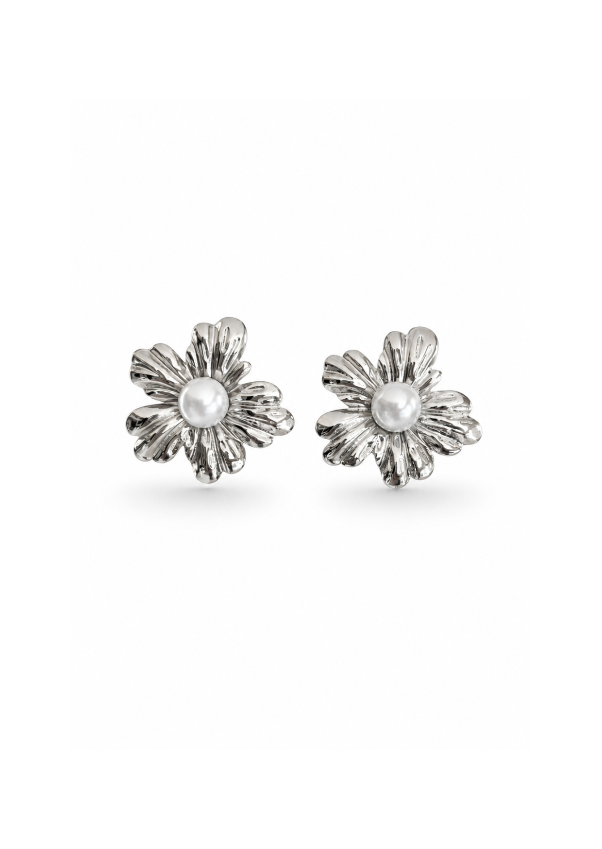 Aretes margarita con perlas chicos acero inoxidable