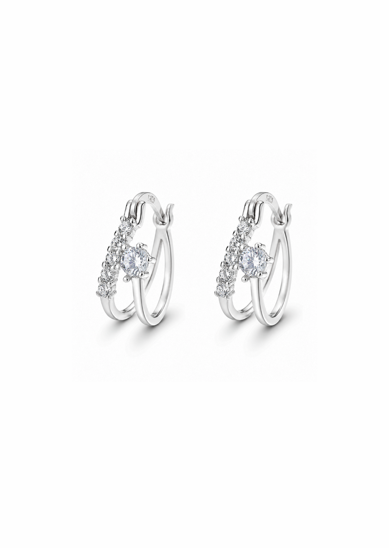 Aretes arracadas dobles con zirconias plata de ley 925