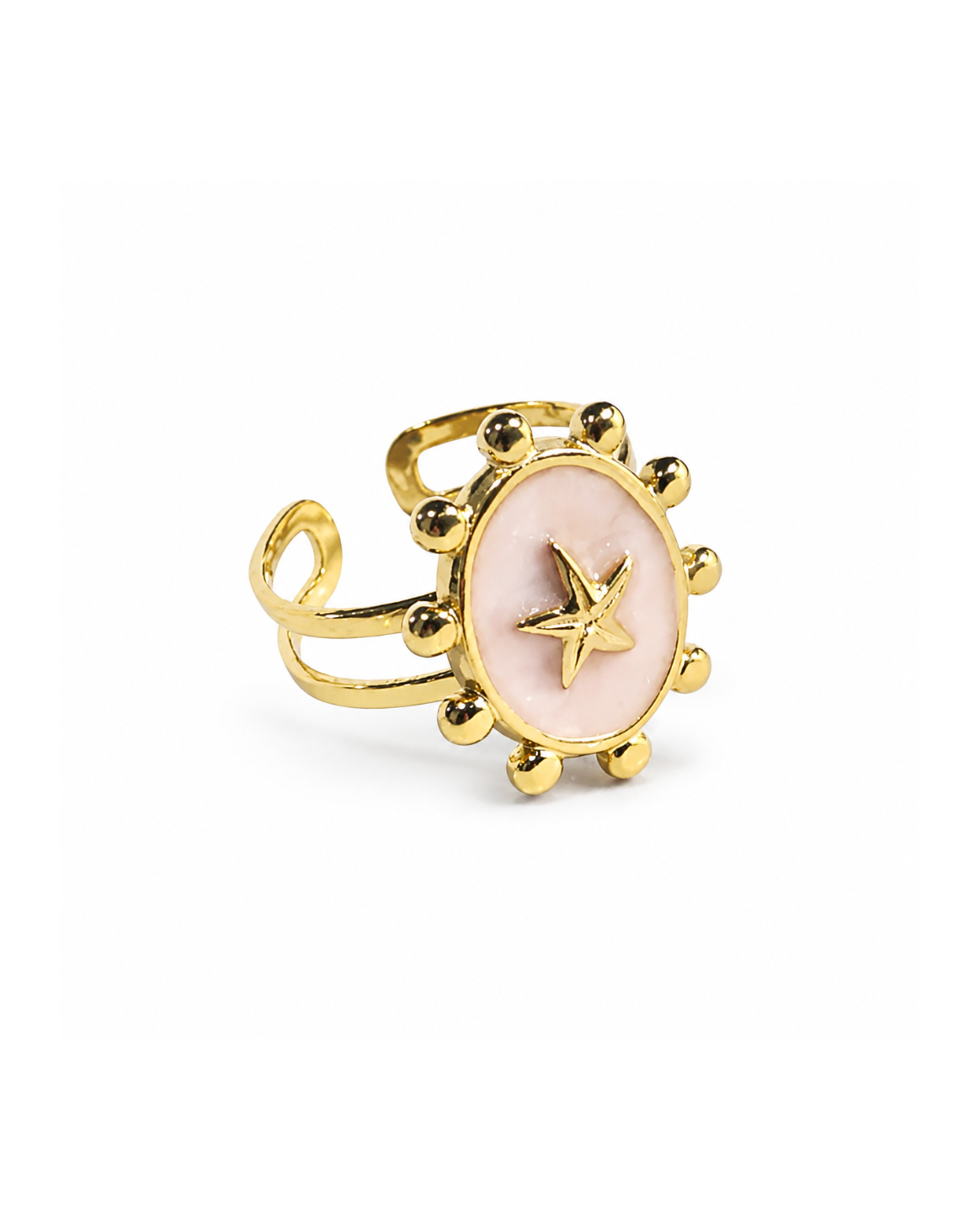 Anillo ovalado con estrella y borde de esferas acero inoxidable 304 Waterproof 💧