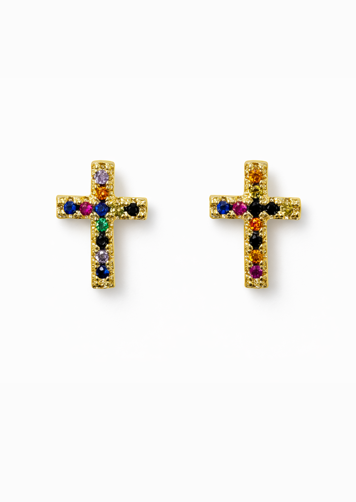 Aretes cruces zirconias colores chapa de oro