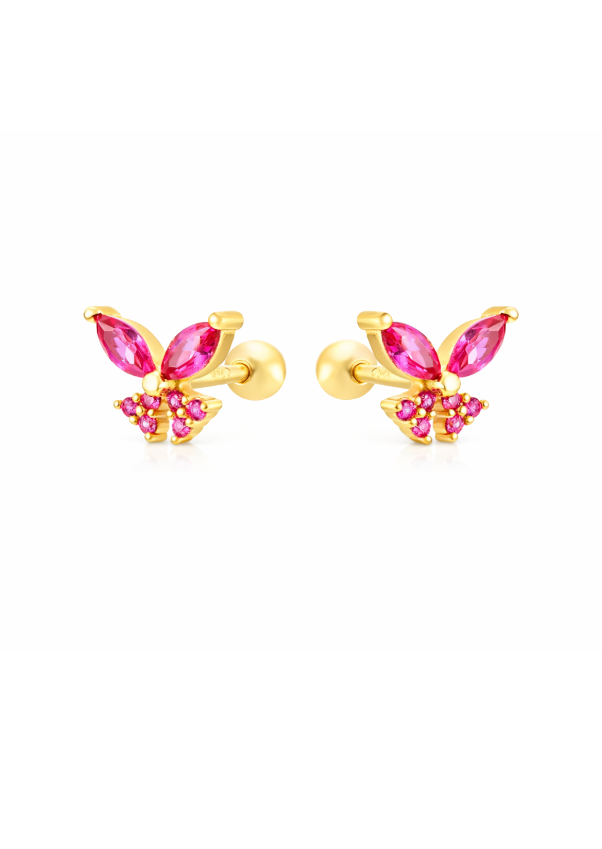 Aretes mariposa rosa con zirconias chapa de oro