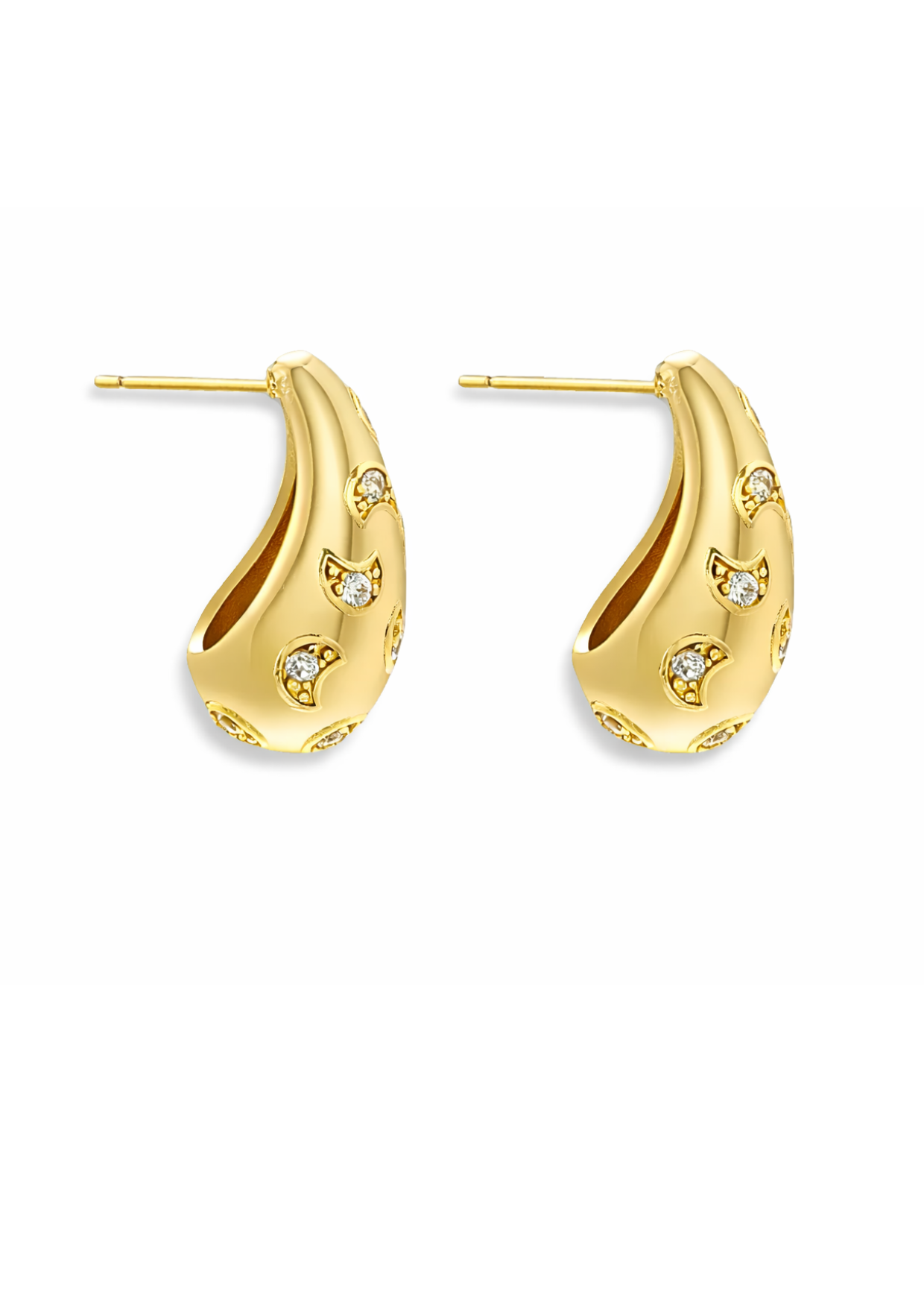 Aretes gotas lunas con zirconias chapa de oro