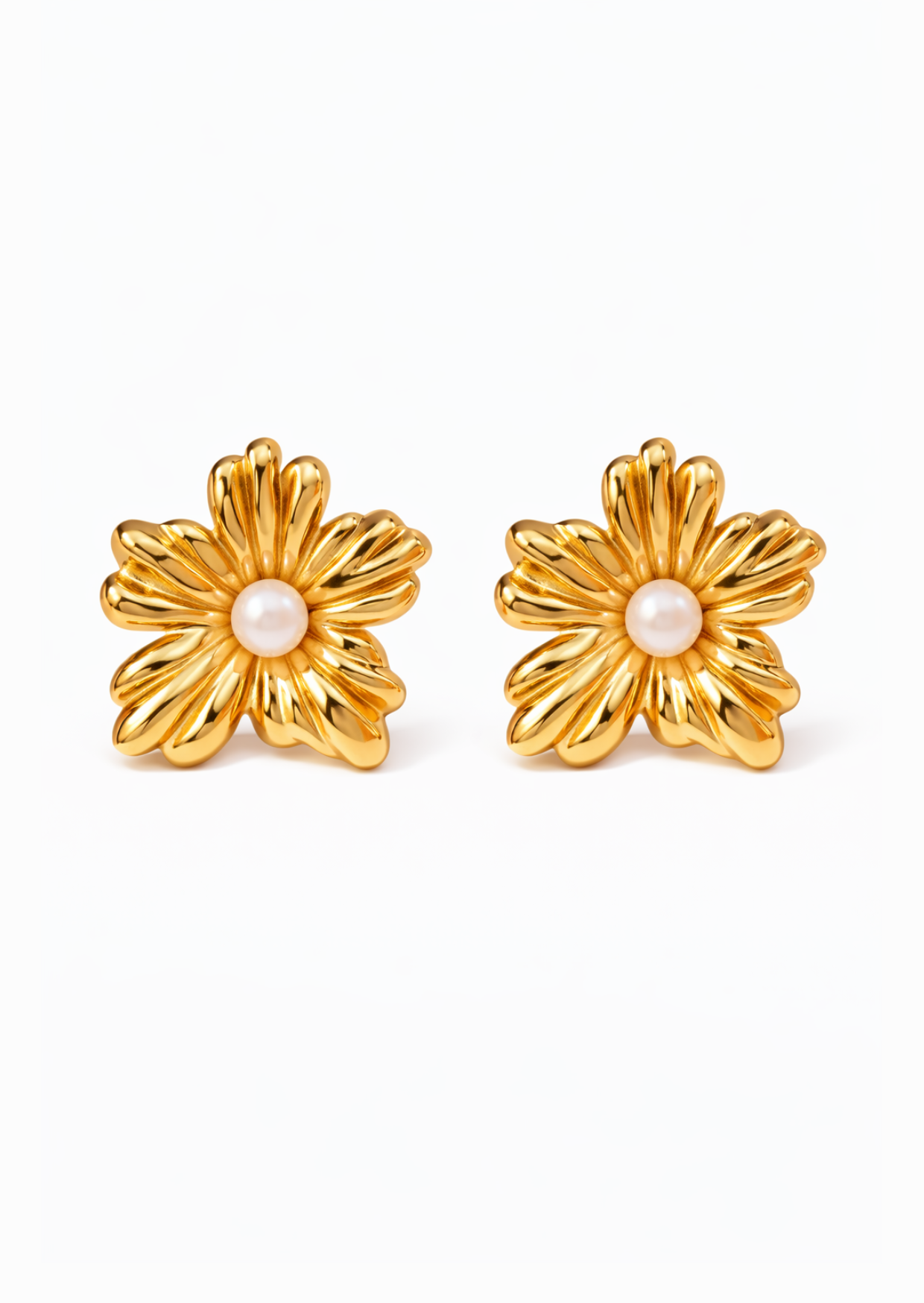 Aretes flor margarita perla acero inoxidable