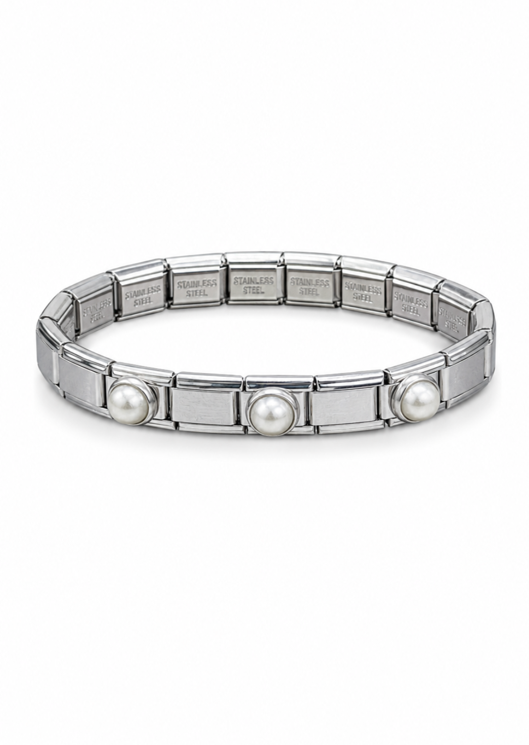 Italian bracelet plateada con perlas acero inoxidable