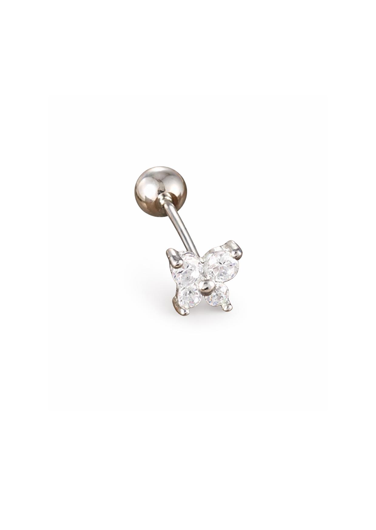 Pierceing plateado flor blanca acero inoxidable