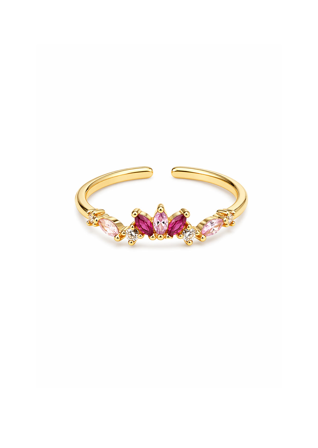 Anillo ajustable corona rosa con zirconias chapa de oro