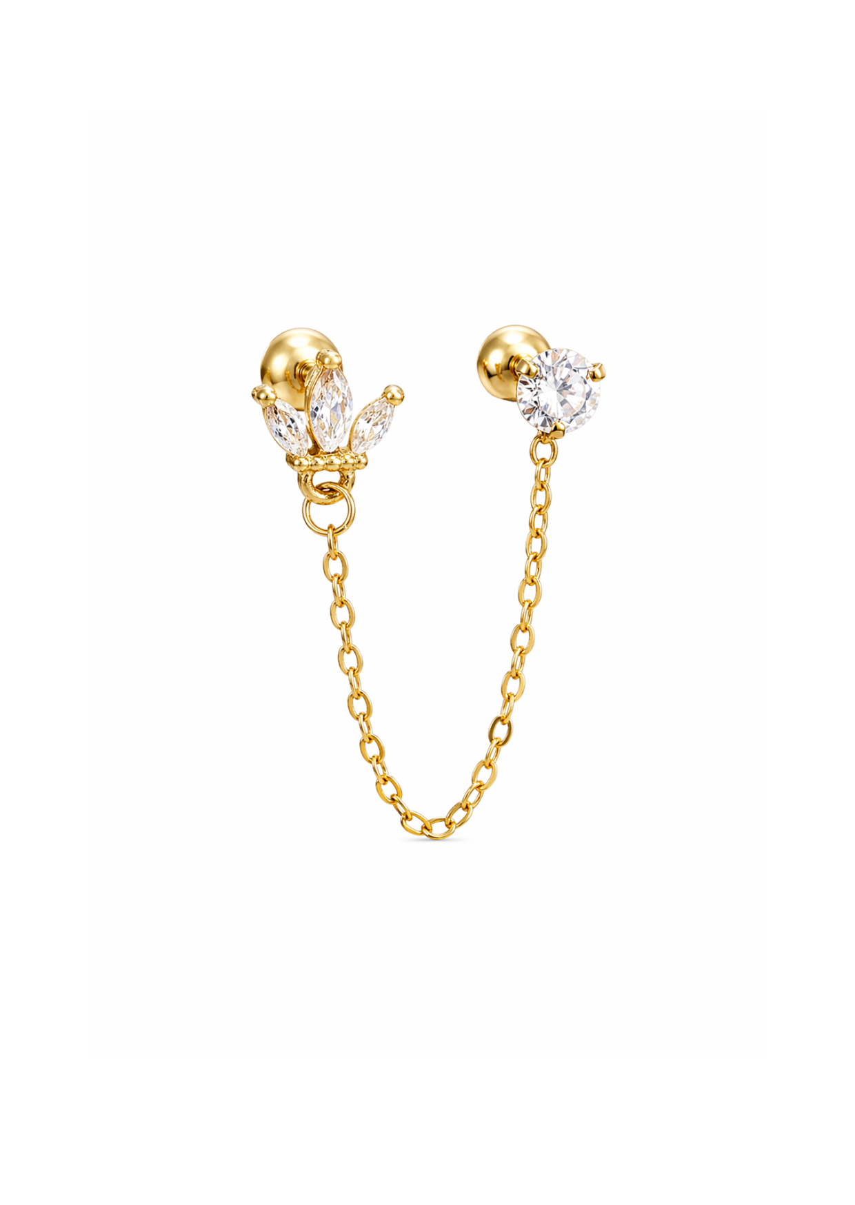 Arete piercing corona con cadena zirconias acero inoxidable
