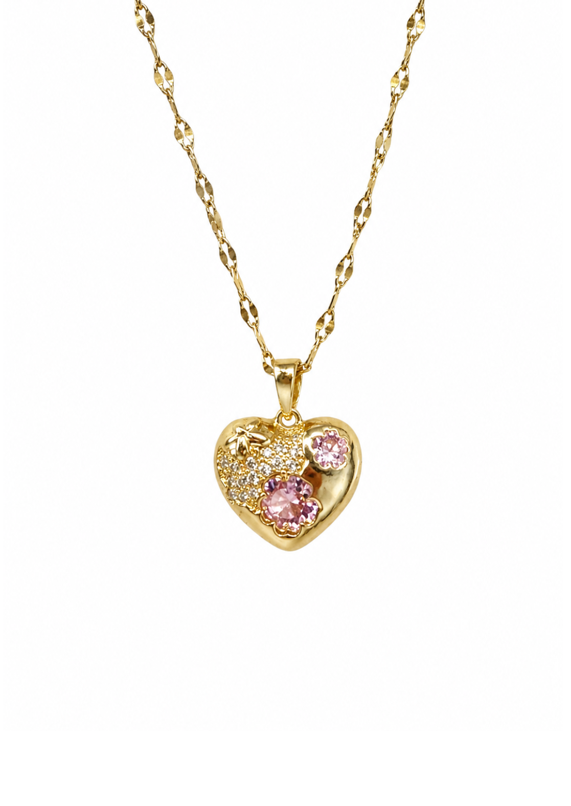 Collar corazón floral con zirconias acero inoxidable