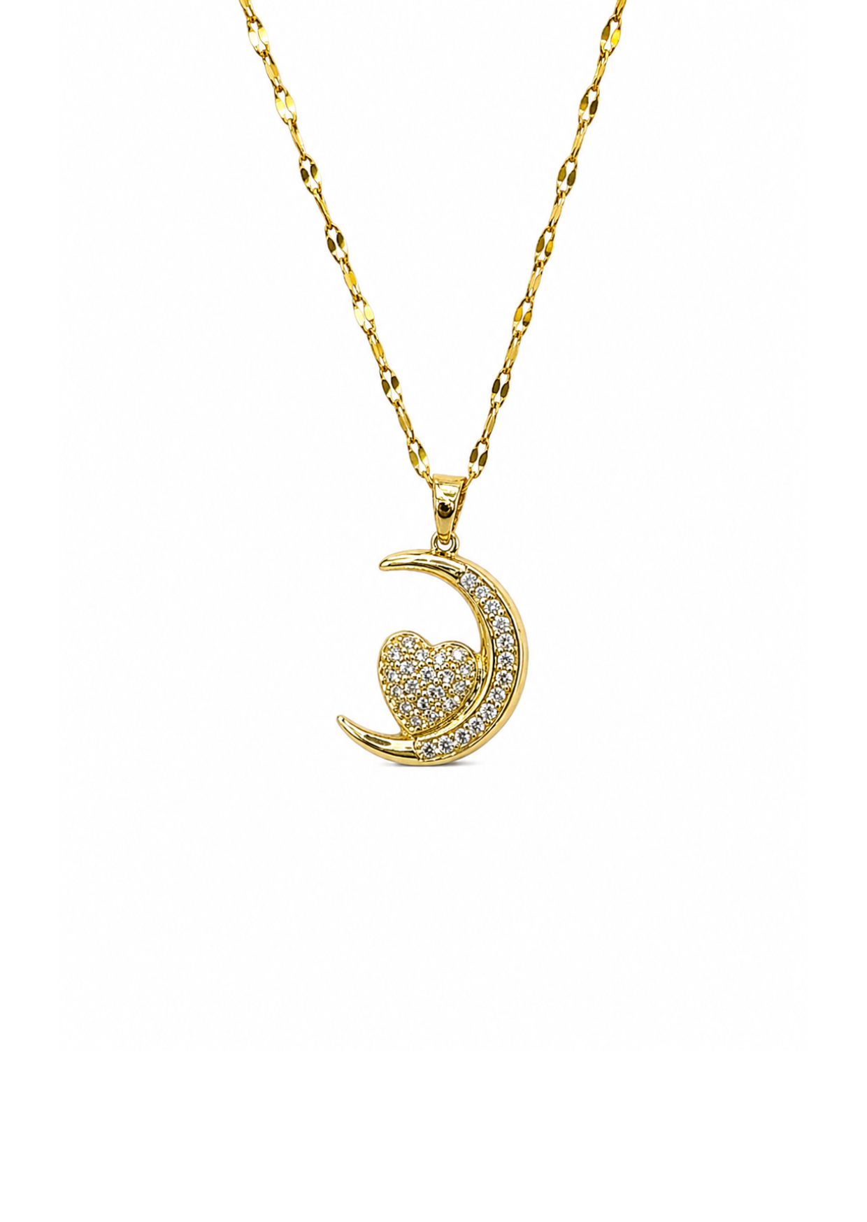 Collar luna con corazón zirconias acero inoxidable