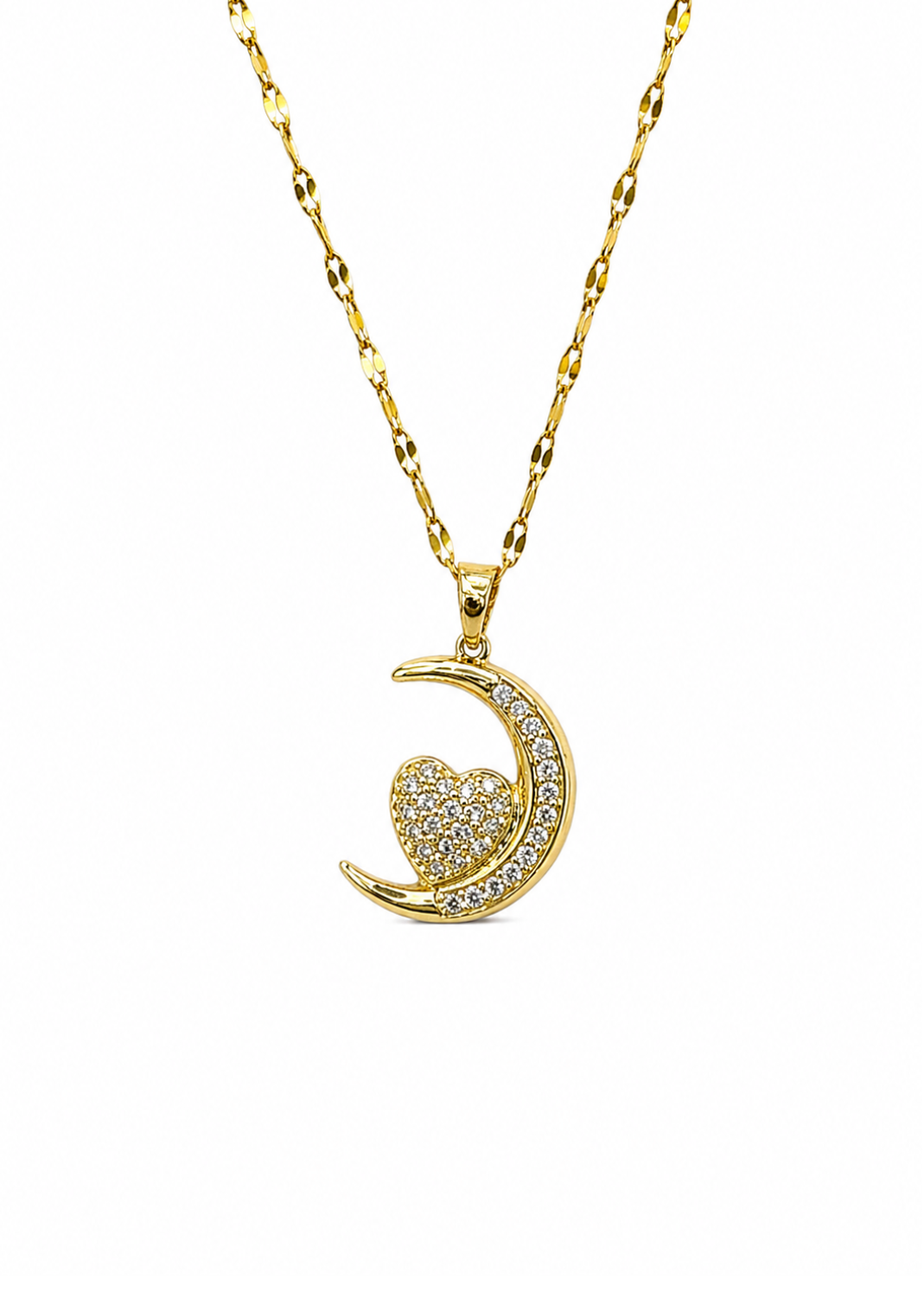 Collar luna con corazón zirconias acero inoxidable
