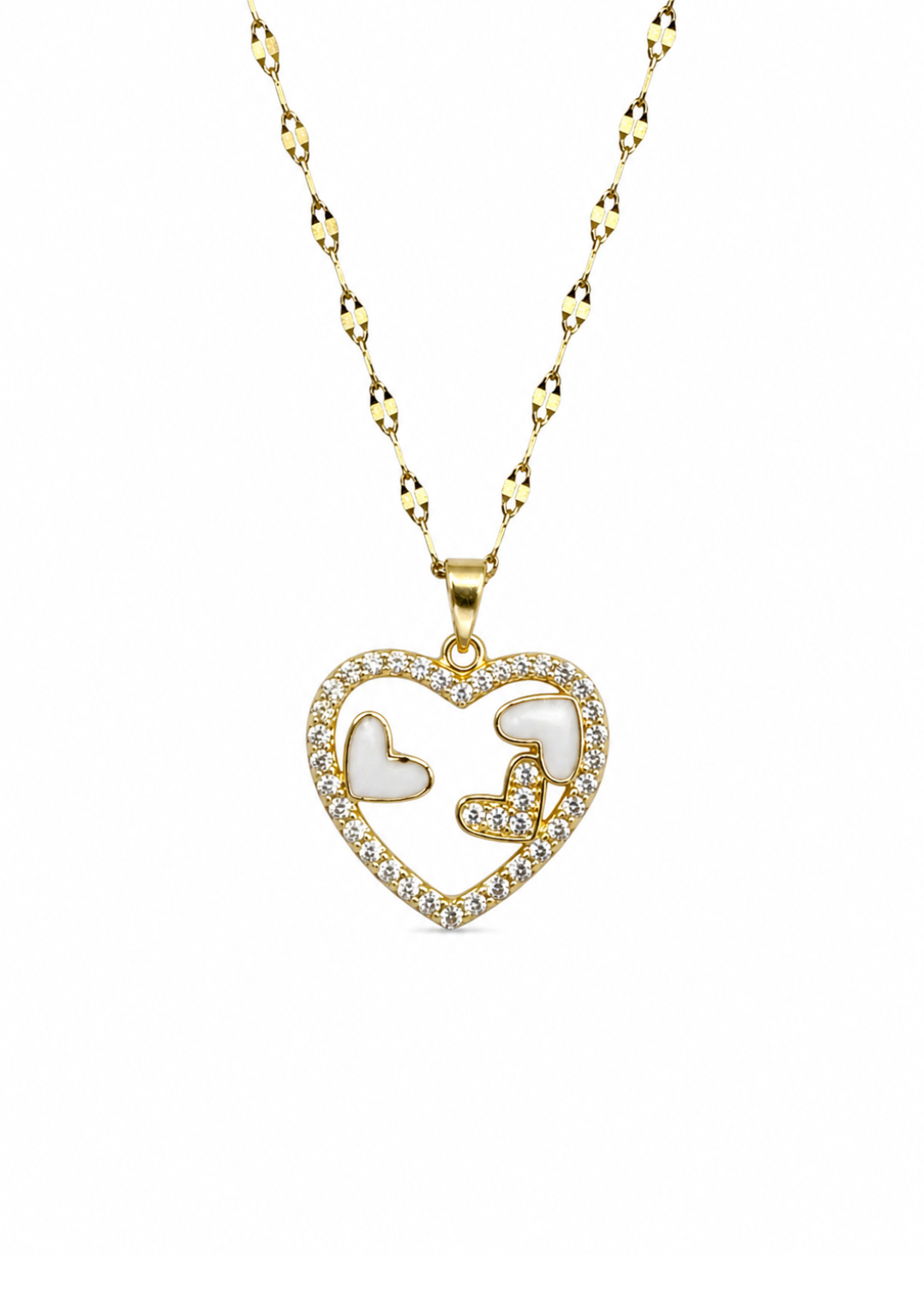 Collar corazón con corazones acero inoxidable con zirconias