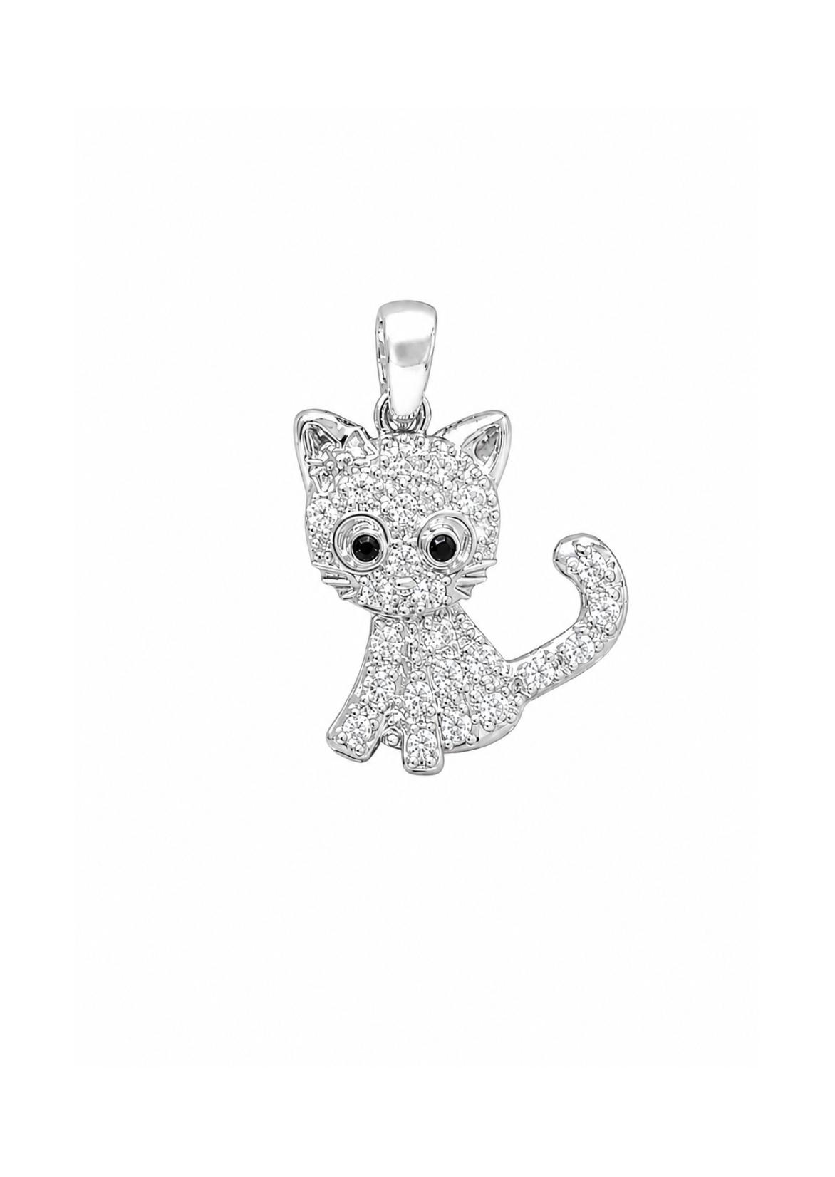 Dije gato con zirconias plateado acero inoxidable