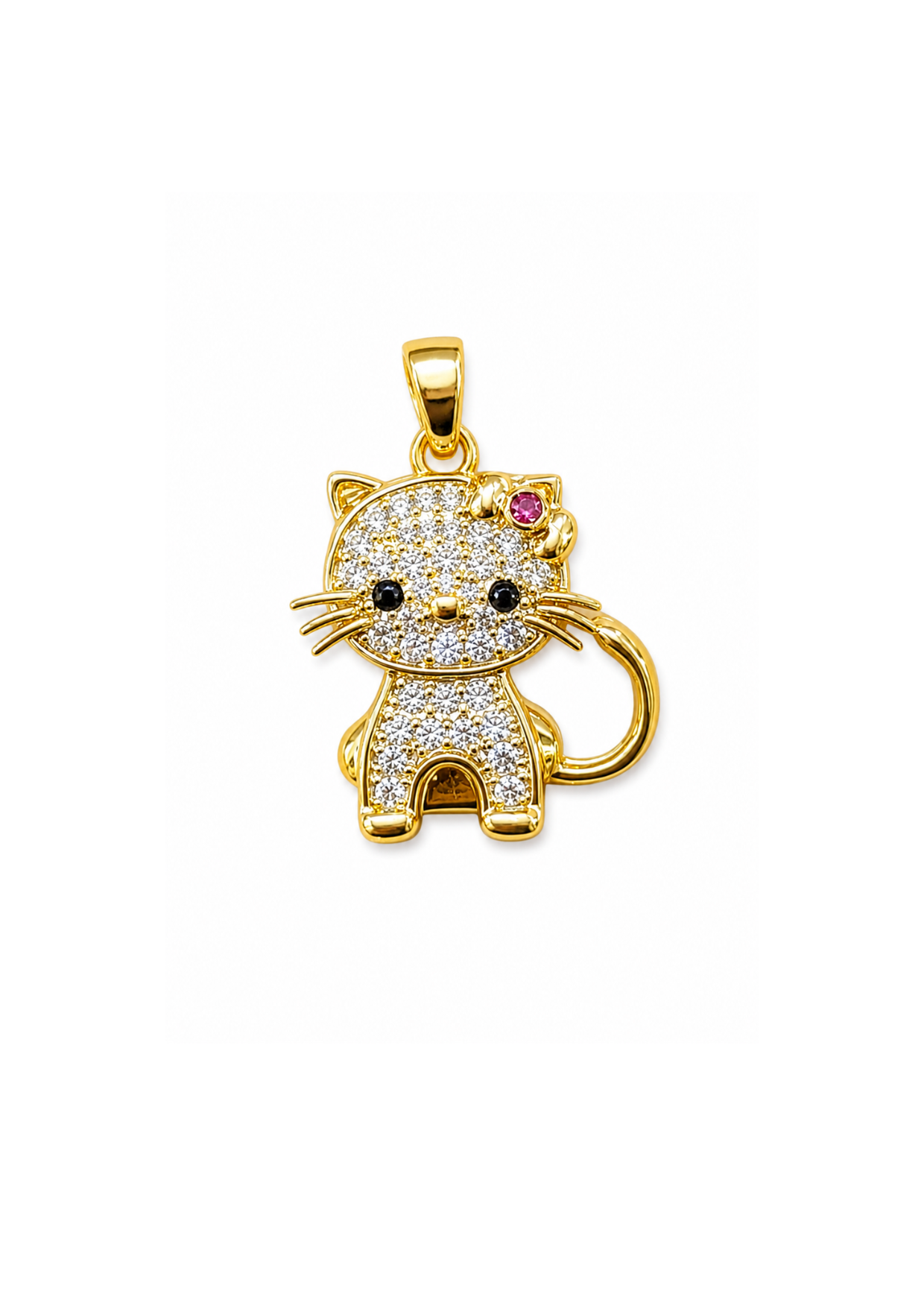 Dije gato con zirconias acero inoxidable