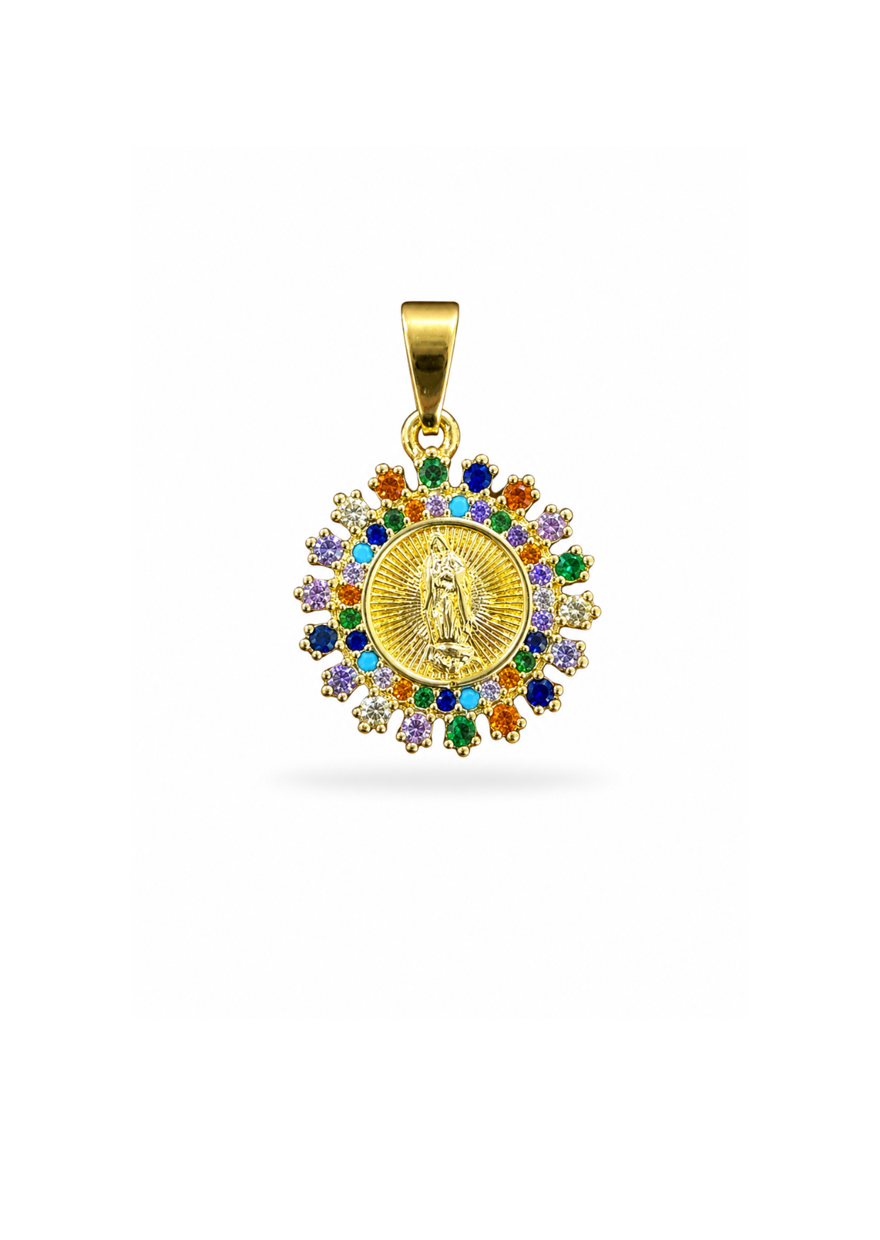 Dije medalla redondo virgen de Guadalupe colores acero inoxidable