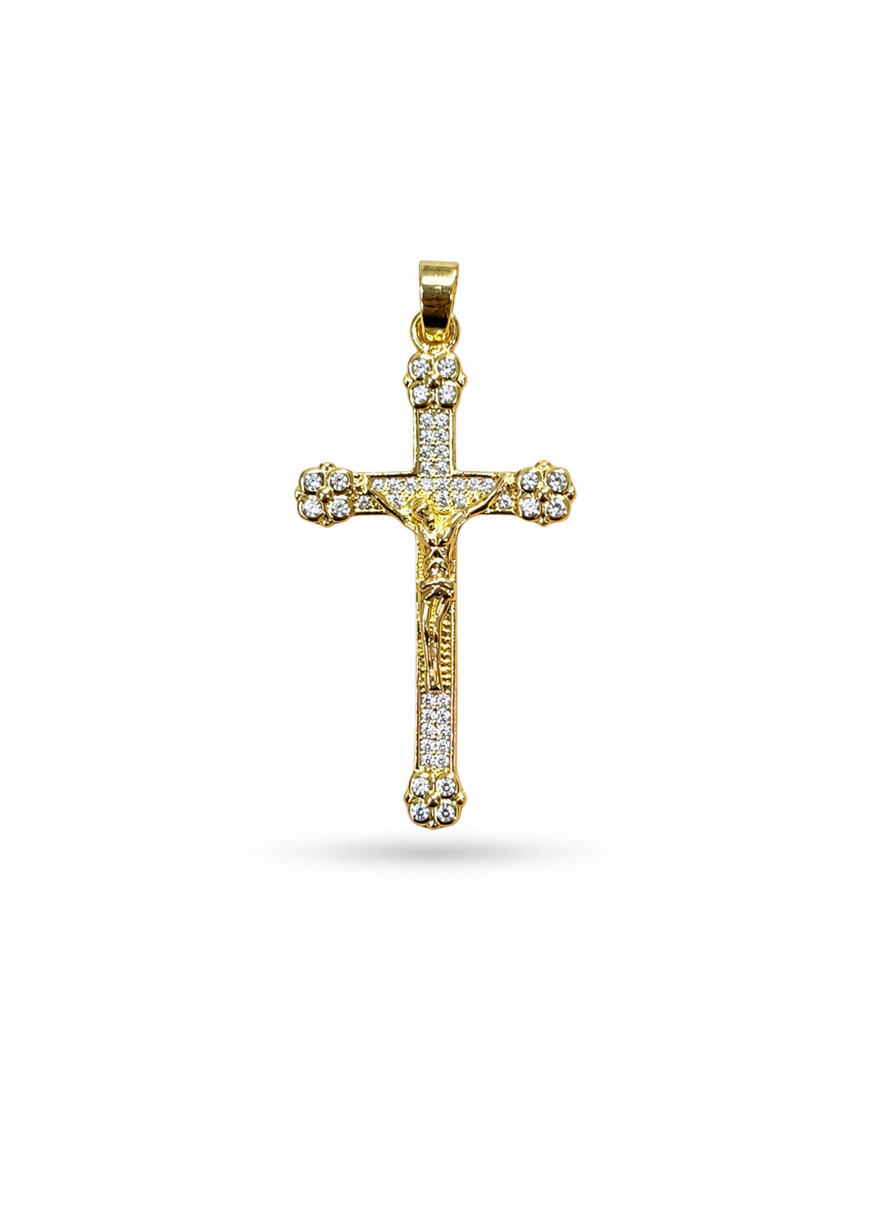 Dije crucifijo floral con zirconias acero inoxidable
