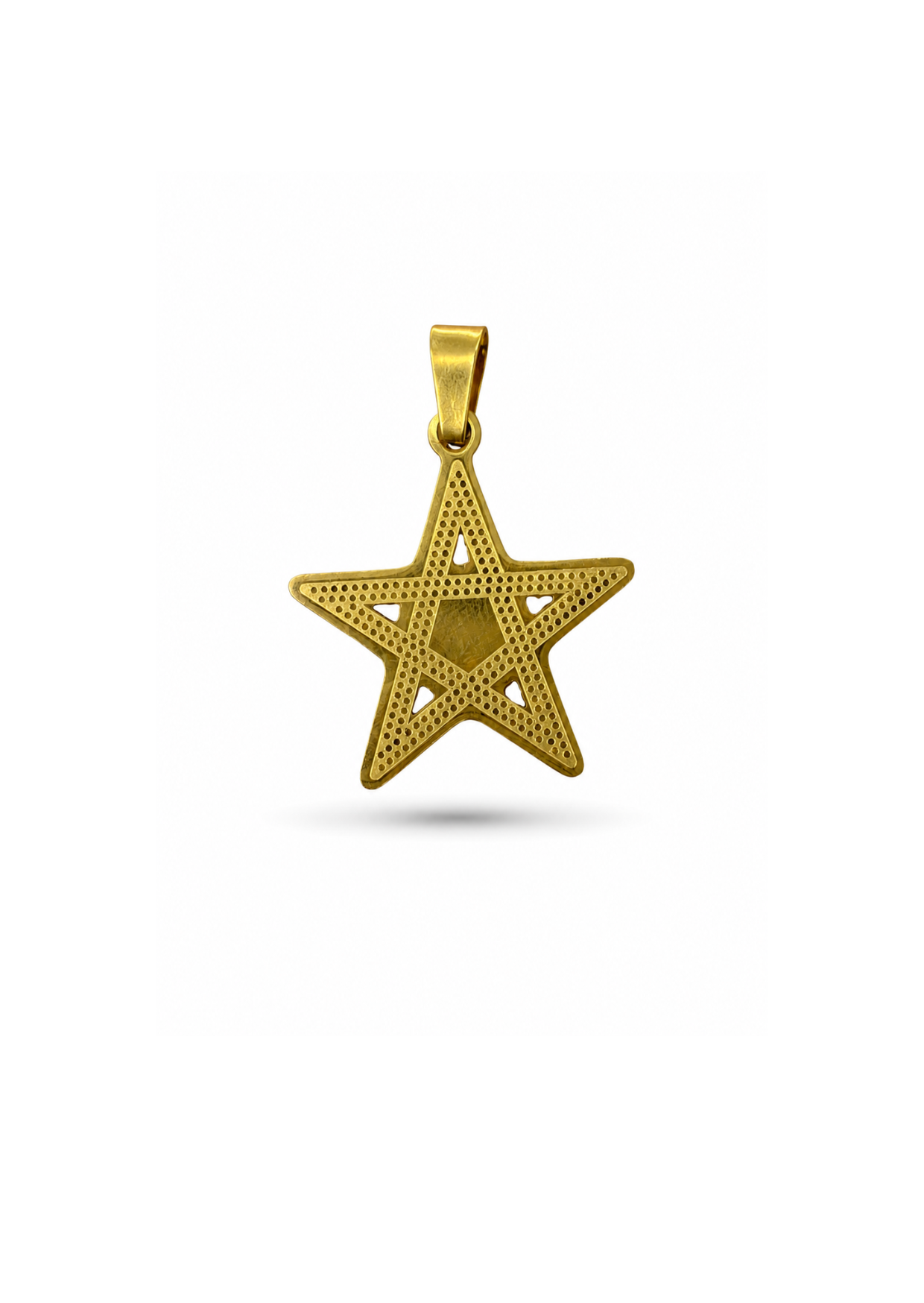 Dije estrella calada con textura acero inoxidable