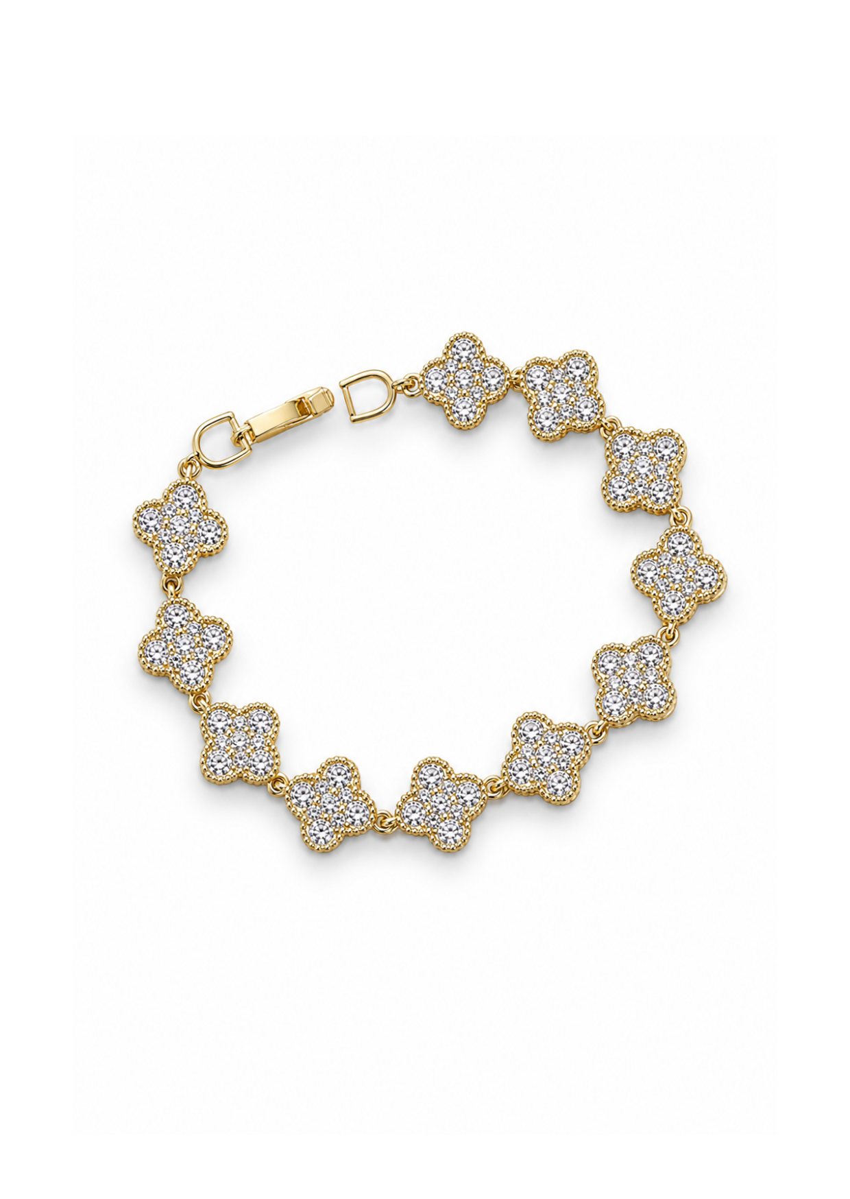 Pulsera de tréboles en pavé de zirconias chapa de oro