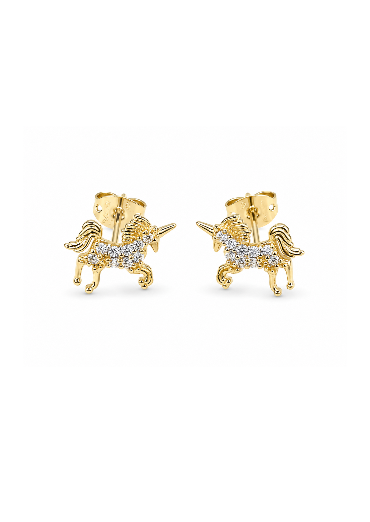 Aretes unicornio en pavé chapa de oro