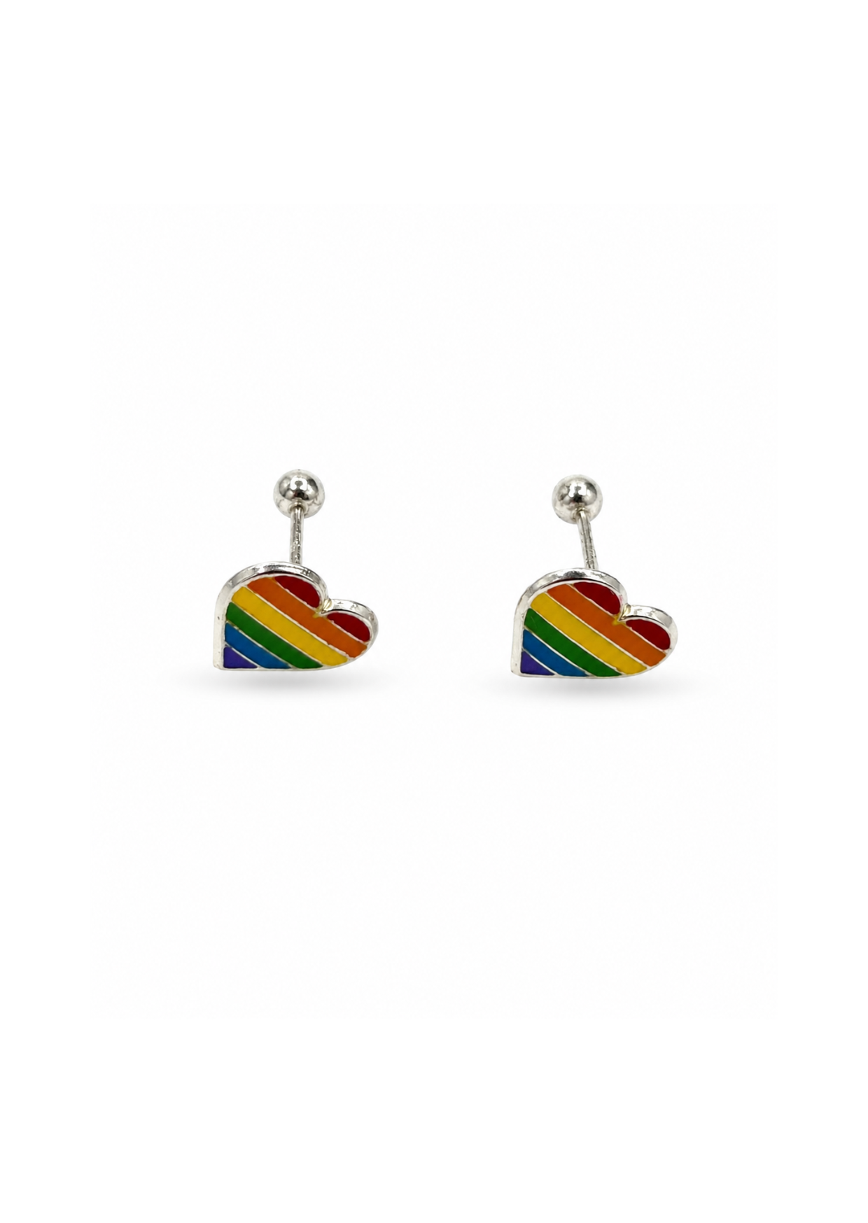 Aretes broqueles corazón arcoíris plata