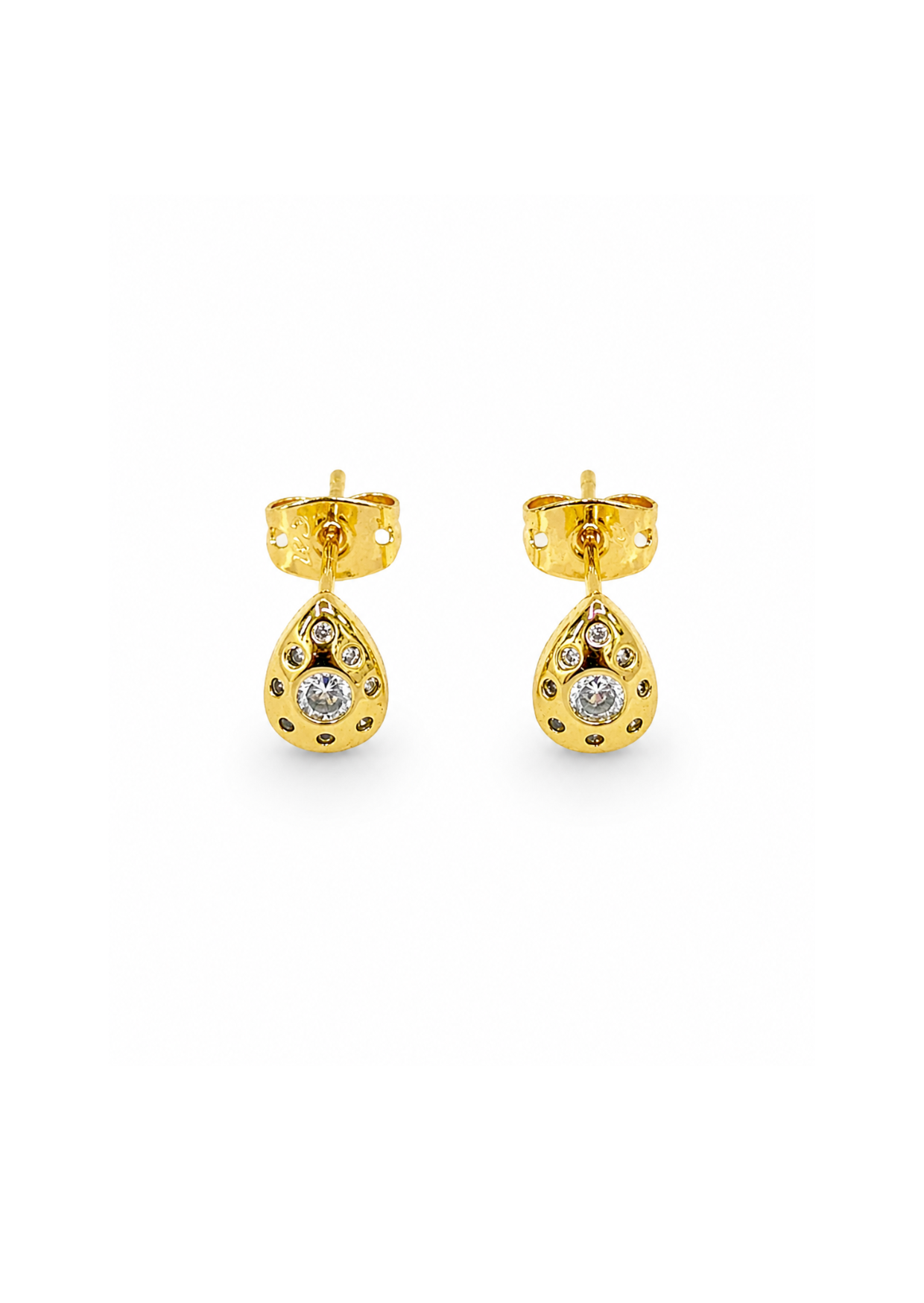 Aretes mini gota con zirconias chapa de oro