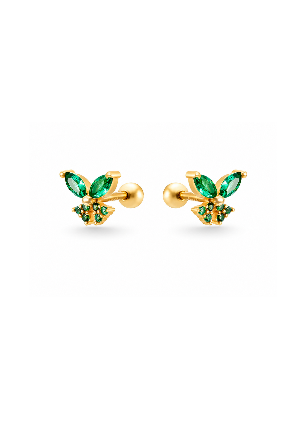 Aretes stud mariposa verde con zirconias chapa de oro