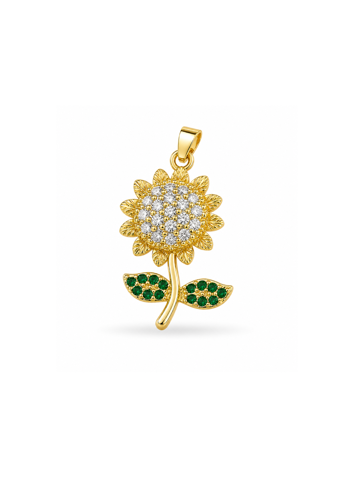 Dije girasol con zirconias chapa de oro