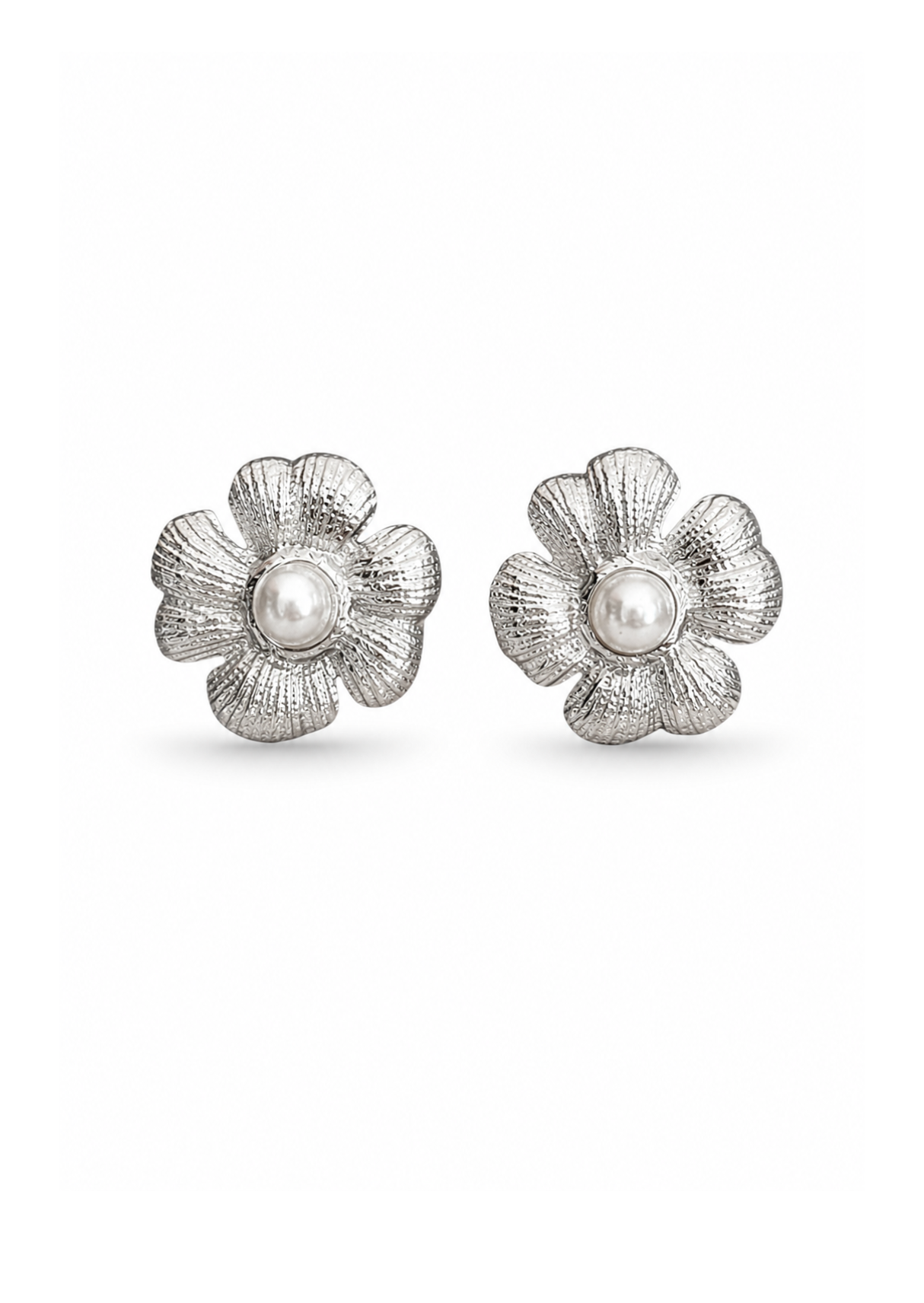 Aretes gardenia con perlas plateados acero inoxidable