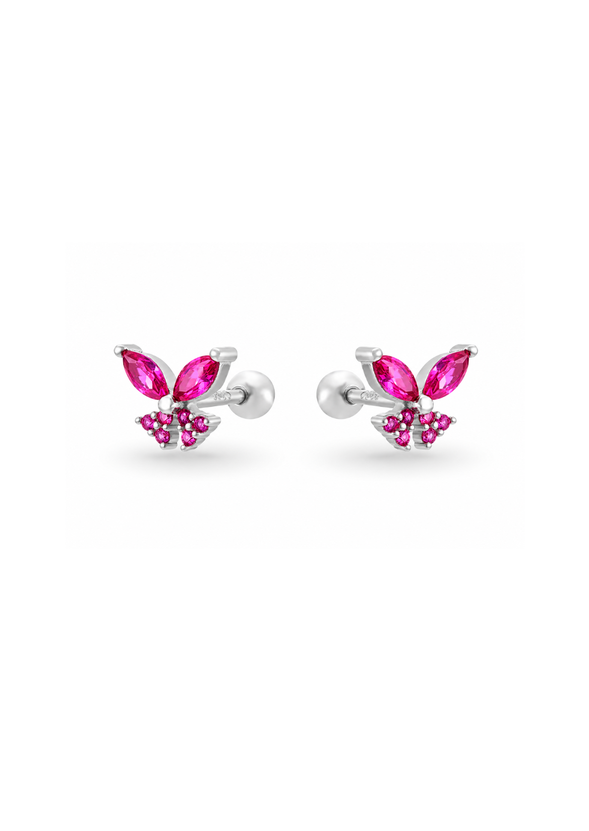 Aretes stud mariposa rosa plata con zirconias chapa de oro