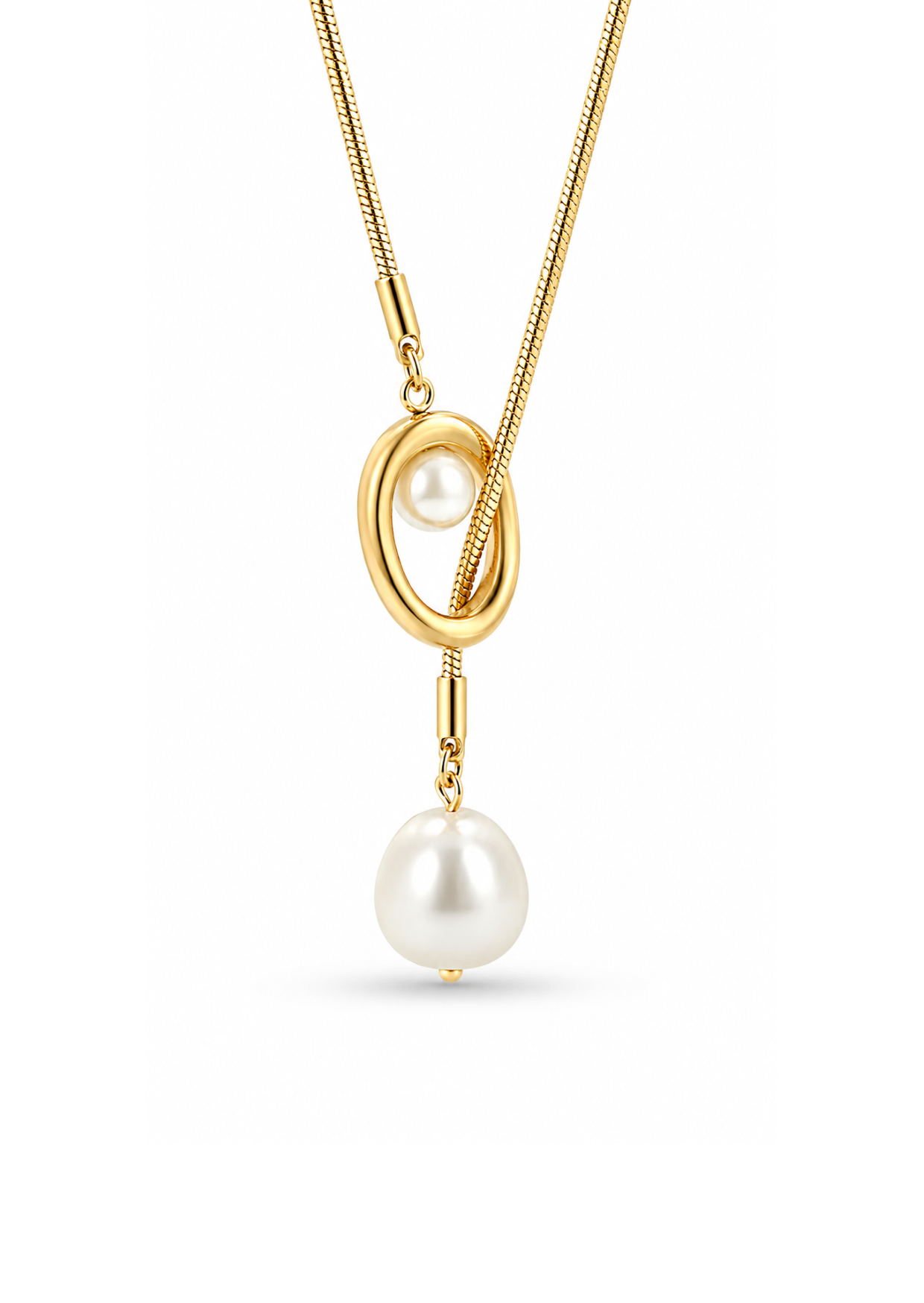Collar lariat con perlas acero inoxidable