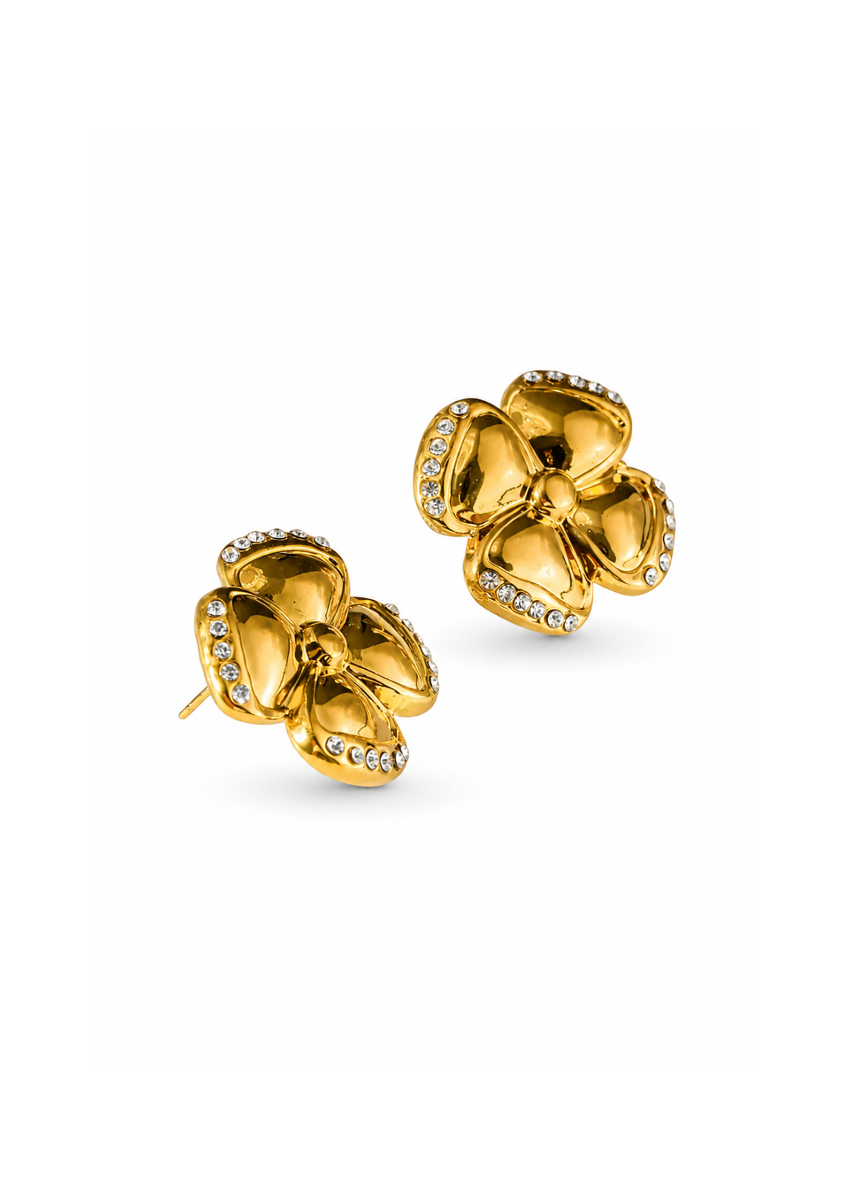 Aretes flor orgánica con cristales acero inoxidable