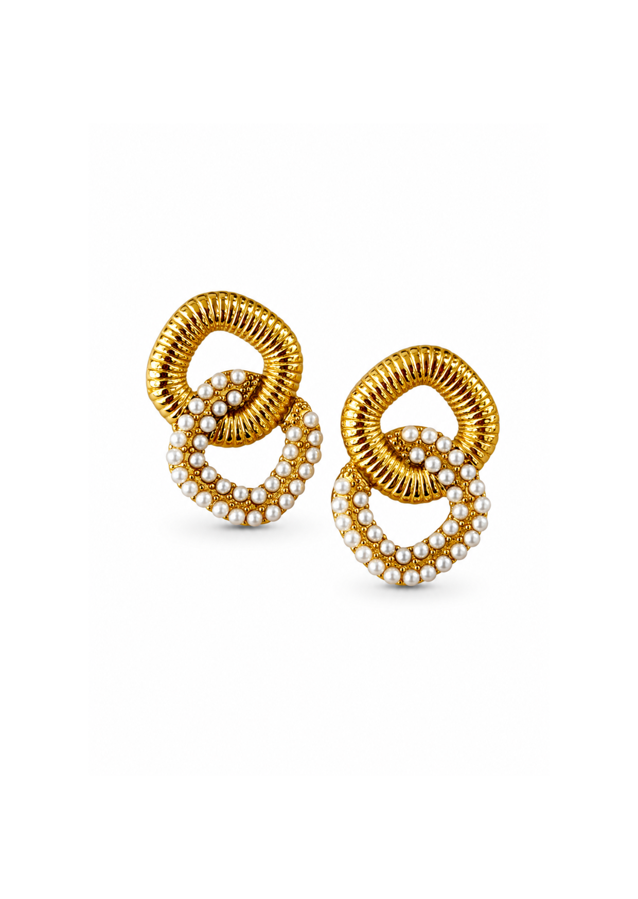 Aretes de círculos entrelazados con perlas acero inoxidable