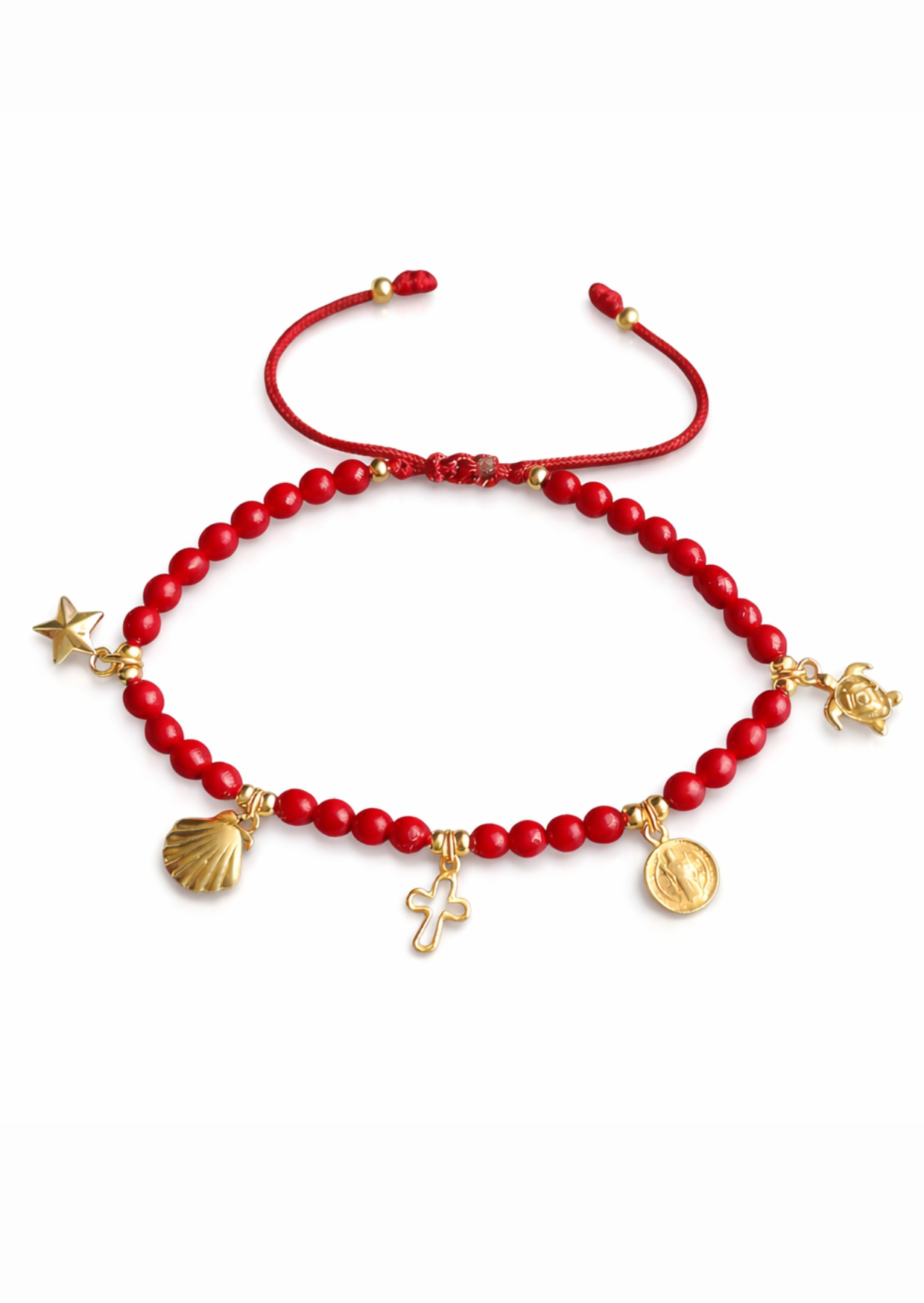 Pulsera roja 5 dijes ajustable