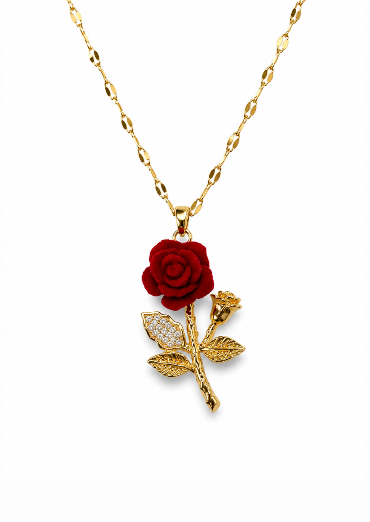 Collar rosa terciopelo y zirconias acero inoxidable