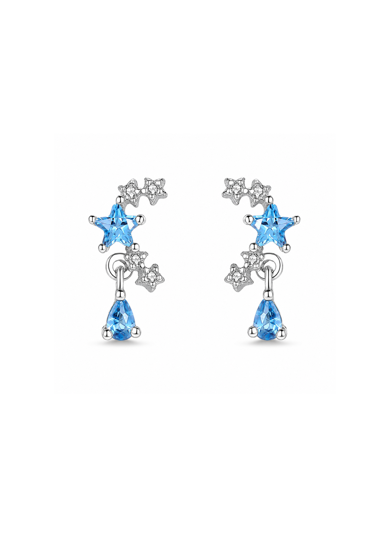 Aretes estrellas con zirconias y gota azul plata s999