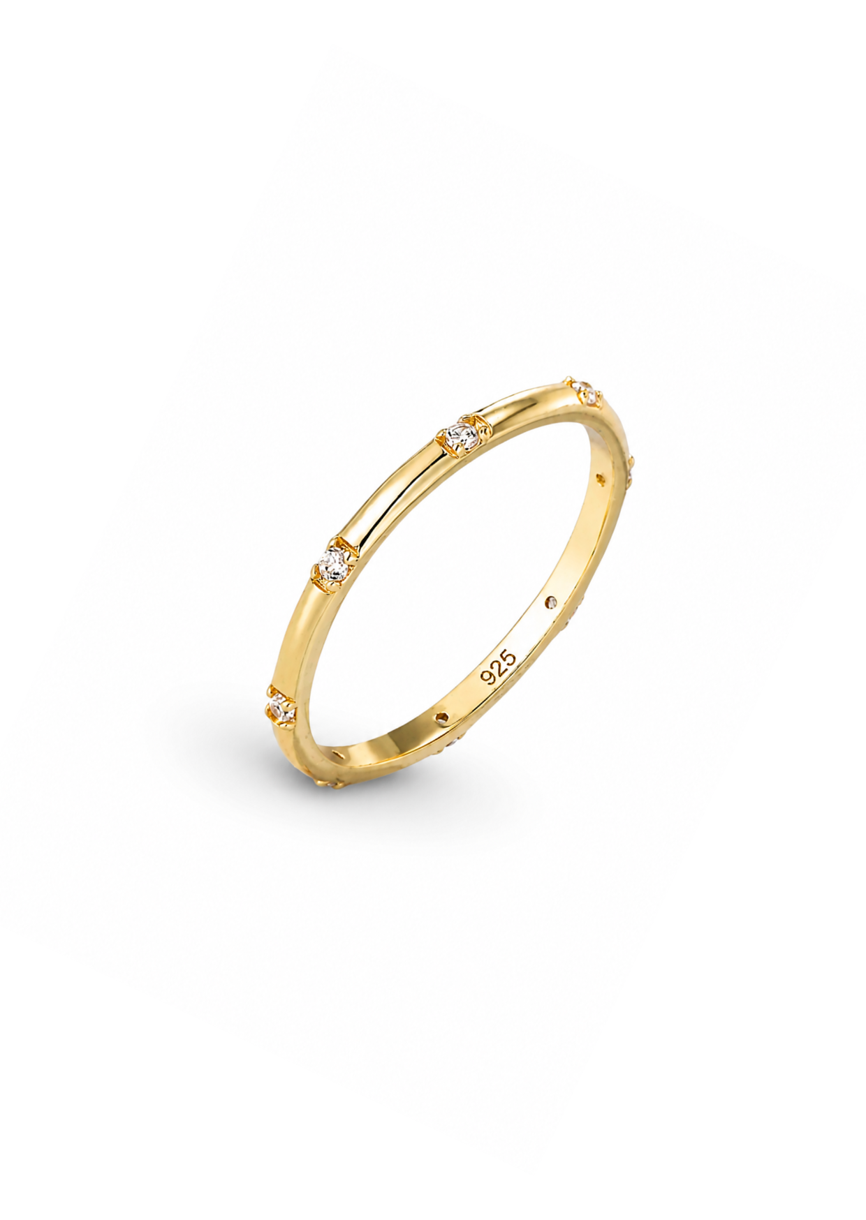 Anillo fino con circonias blancas plata de ley 925 chapado en oro 14k