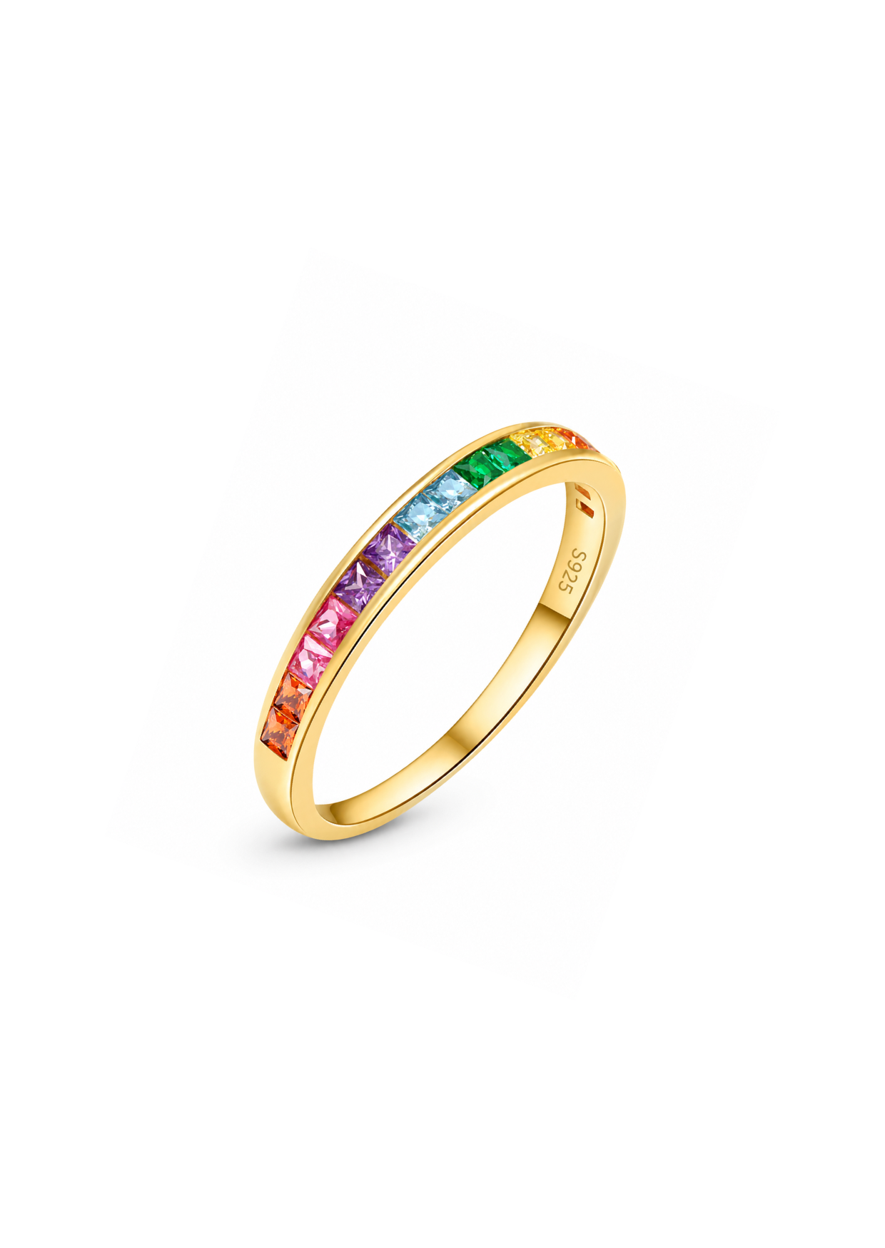 Anillo arcoíris de circonias plata de ley 925