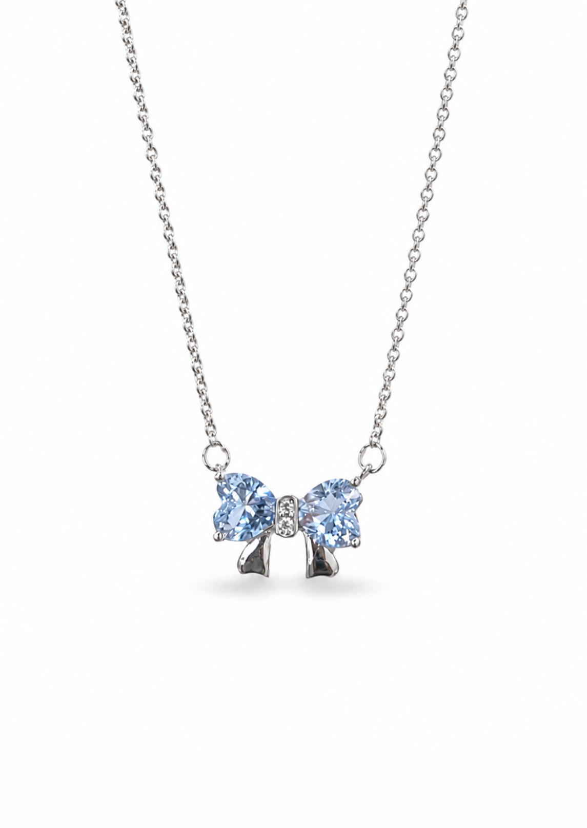 Collar moño azul con circon plata de ley 925