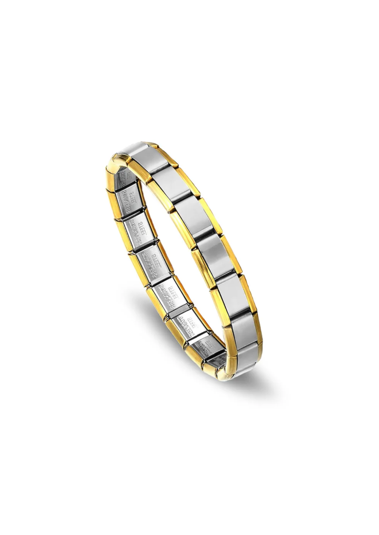 Italian bracelet plateada borde dorado acero inoxidable 304