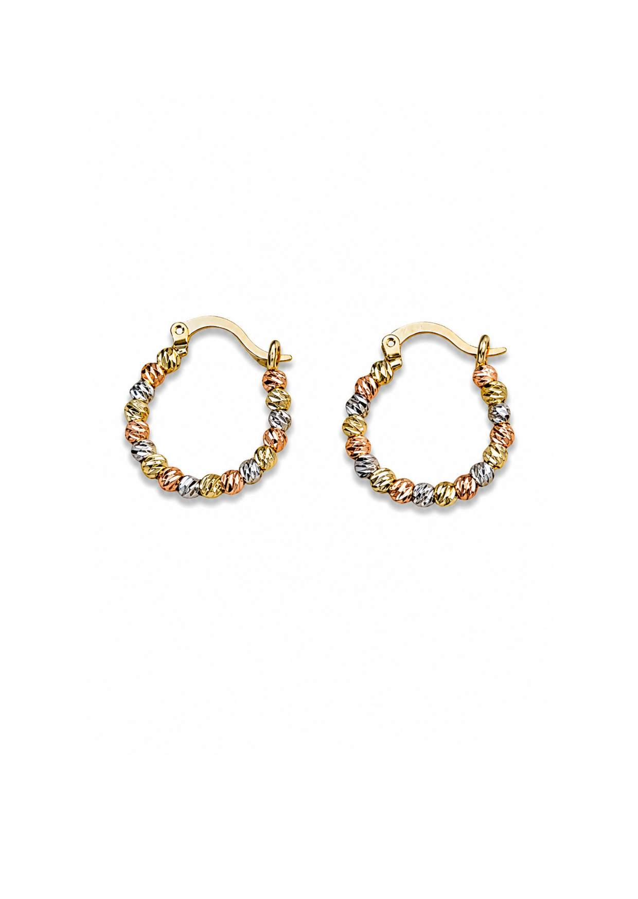 Aretes arracadas bolitas diamantadas tricolor baño de oro