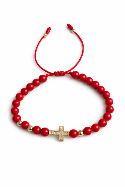 Pulsera ajustable piedras naturales con cruz de acero