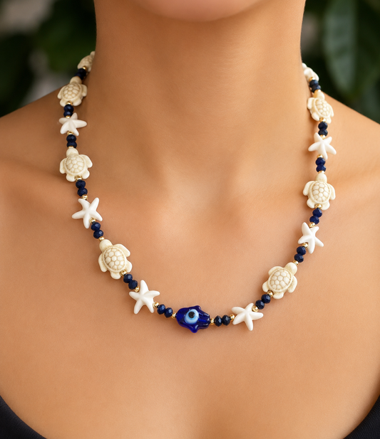 Collar con cristales marino estrellas y tortugas