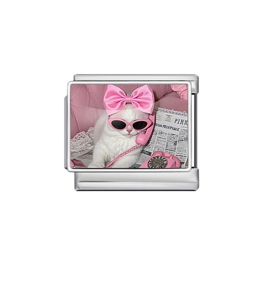 Charm gatito al telefono plateado