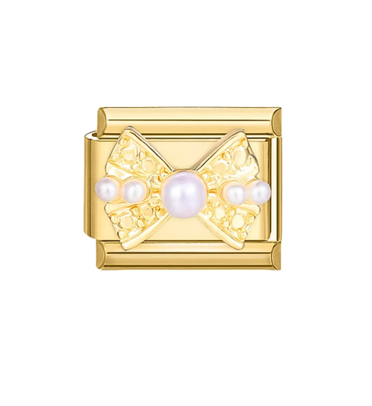 Charm Dorado Moño Con Perlas