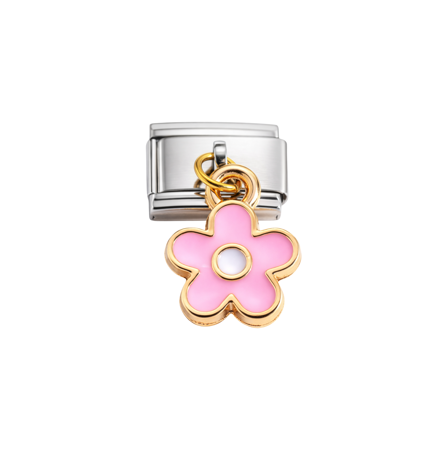 Charm plateado colgante flor rosa