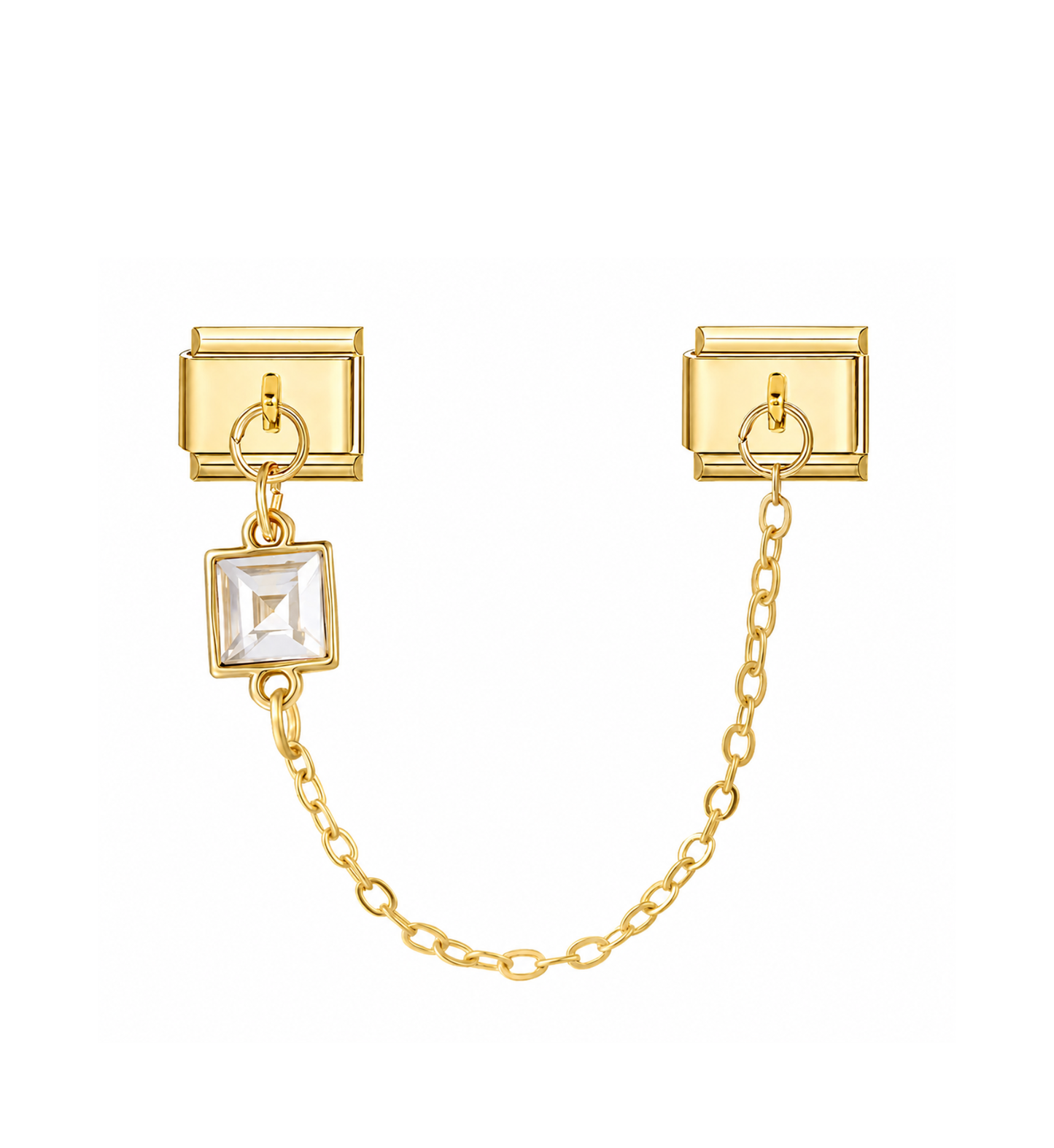 Charm doble con cadena y cristal cuadrado acero inoxidable 304