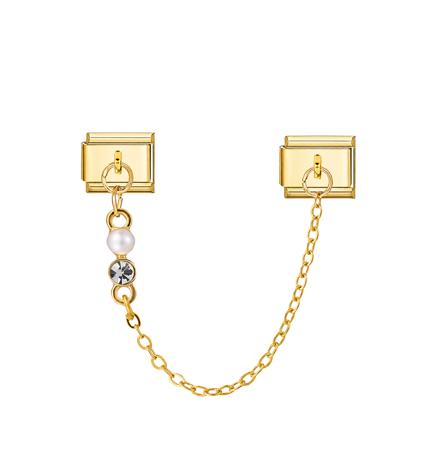 Charm doble con cadena, perla y cristal acero inoxidable 304