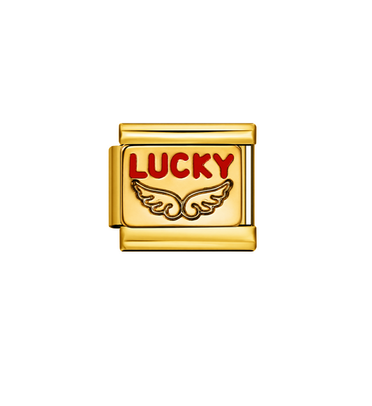Charm dorado lucky con alas acero inoxidable 304