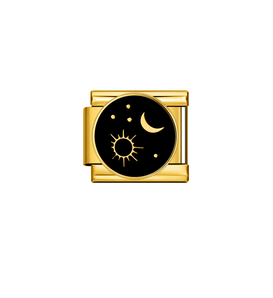 Charm dorado sol y luna negro acero inoxidable 304